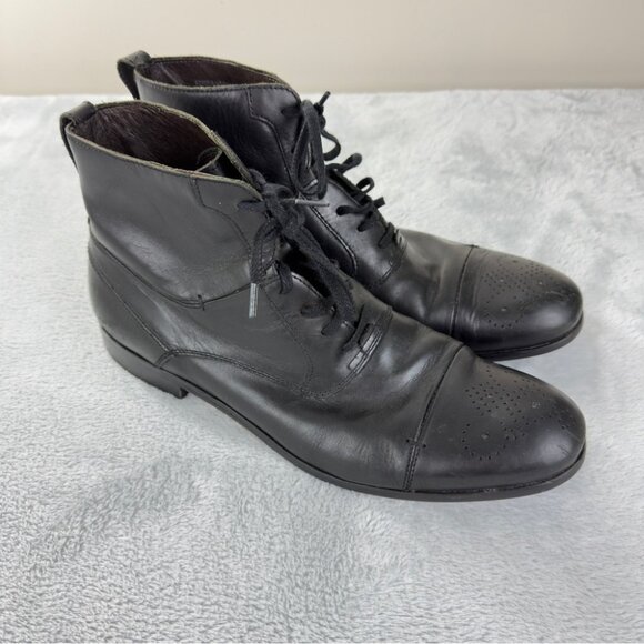 John Varvatos Men's Size 9.5 US Black Leather Wingtip Ankle Boots Made in China
